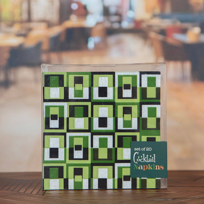 Green Square in Rectangle Geometric Cocktail Beverage Napkin