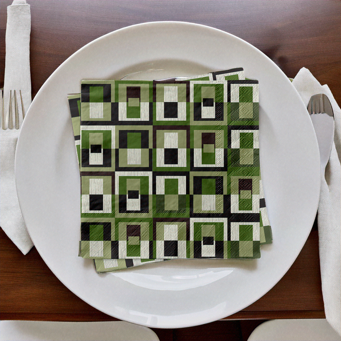Green Square in Rectangle Geometric Cocktail Beverage Napkin