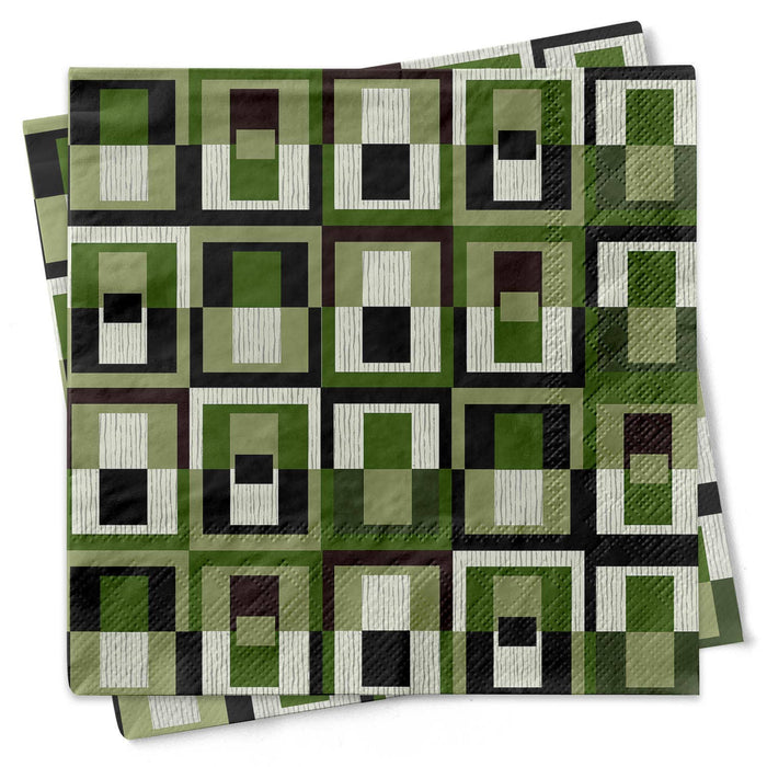 Green Square in Rectangle Geometric Cocktail Beverage Napkin