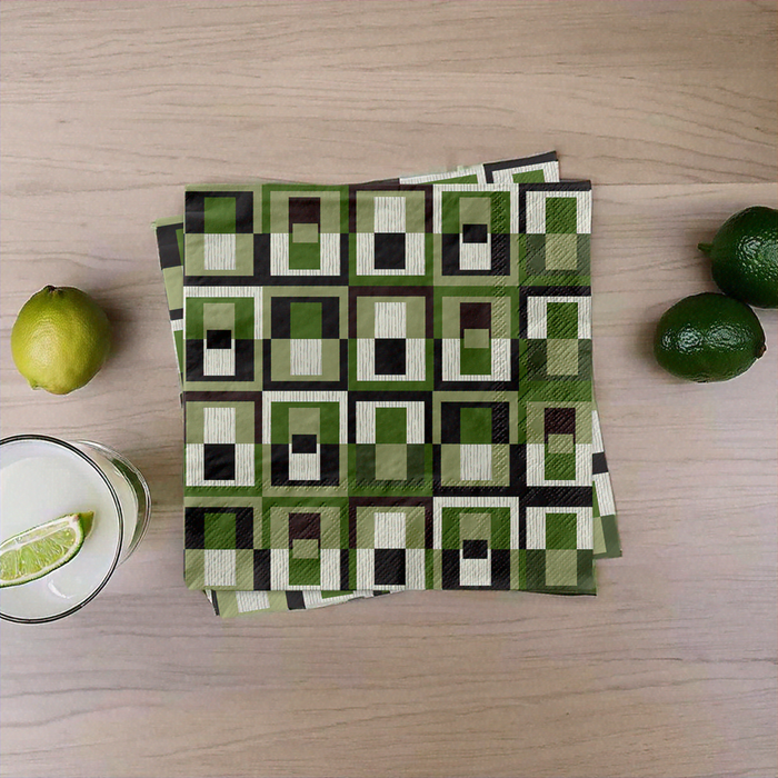 Green Square in Rectangle Geometric Cocktail Beverage Napkin