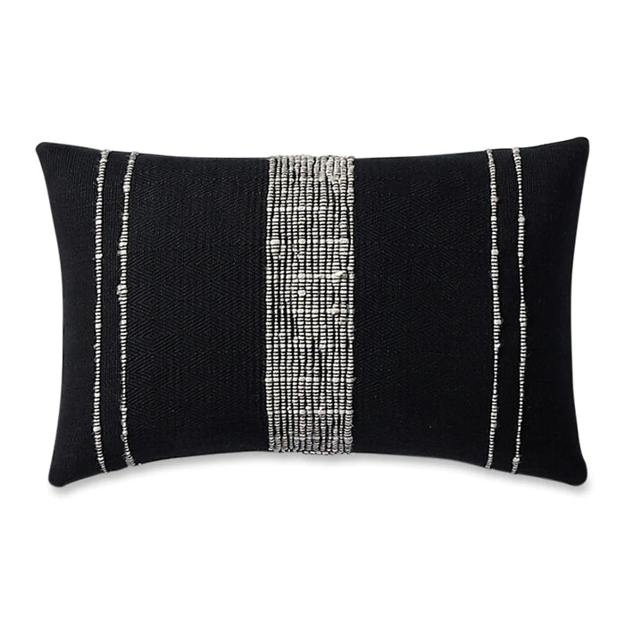 Bogota Lumbar Pillow - Black w/ Ivory Stripes