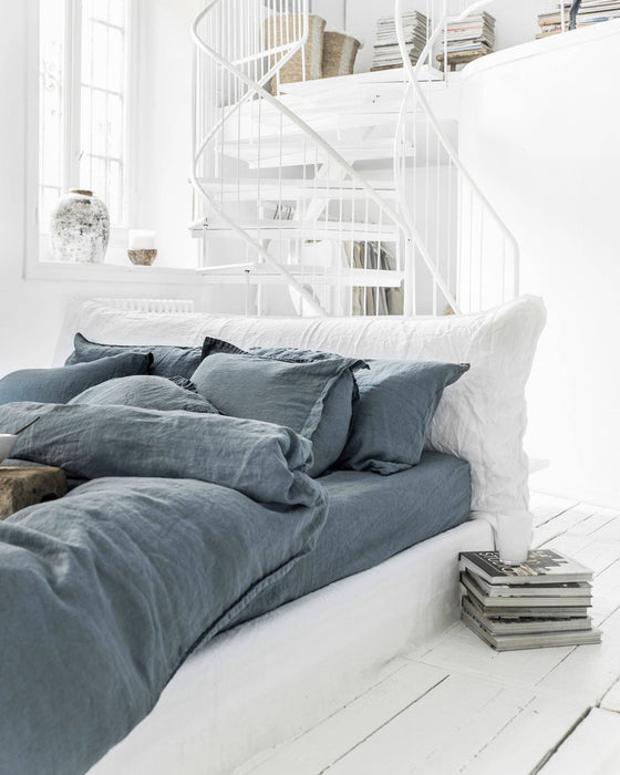 Grey Blue Linen Sheet Set