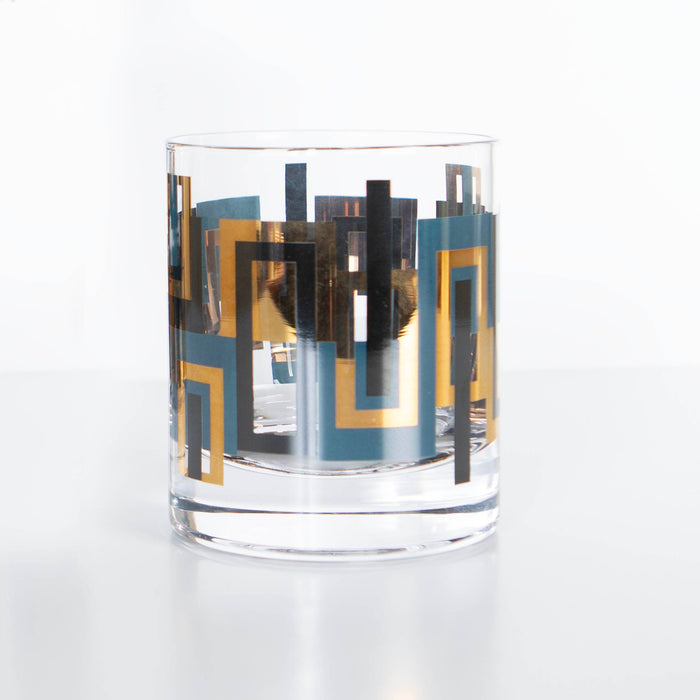 Blue and Gold Squares Vintage Whiskey Cocktail Glass