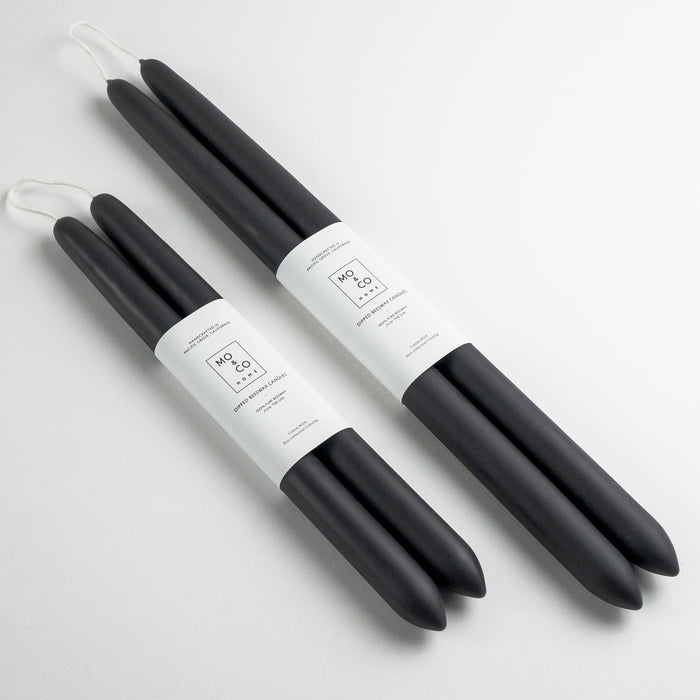 Charcoal | Dipped Beeswax Taper Candles | All Natural: 10 Inches
