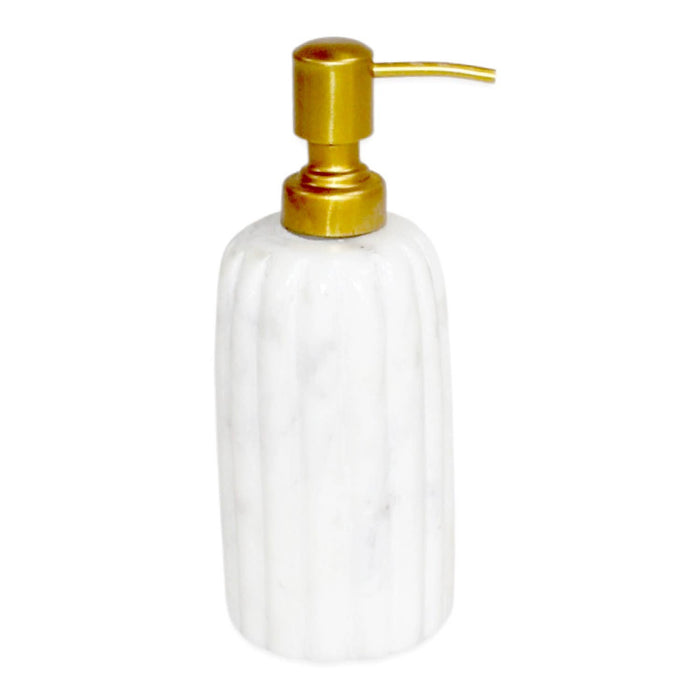 White Marble Soap Dispenser w/ Grooving: Marble / White