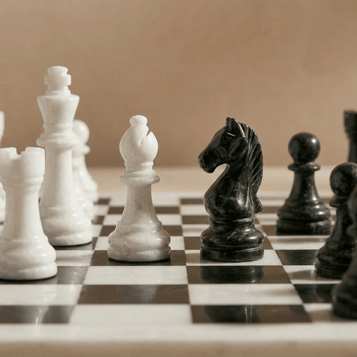 Marble Chess Set with Storage Case - White and Black: 13 inch