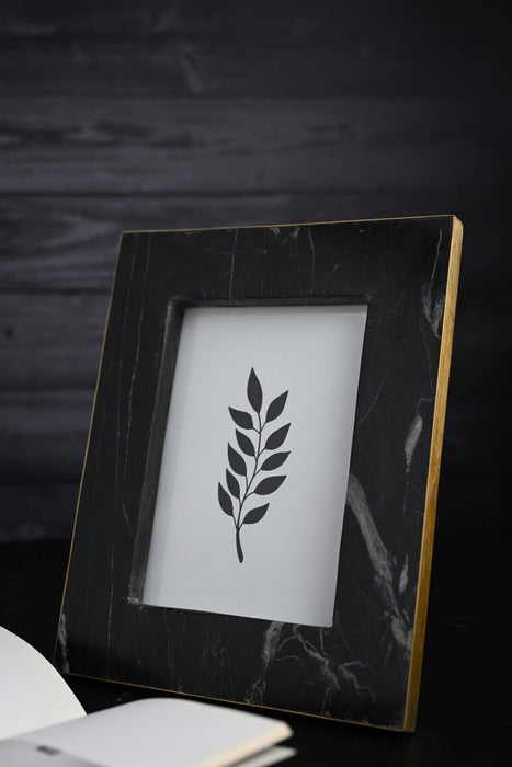 Picture Frame Medium. Fits 6" X 4" Photo Brass/Black Marble