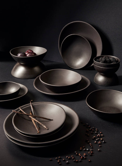 Organic Shaped Dinnerware Set - 16 Pieces: Matte Black