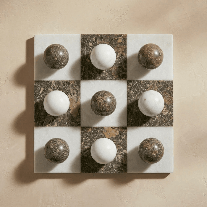 Italian Marble Tic Tac Toe Set (Brown and White)