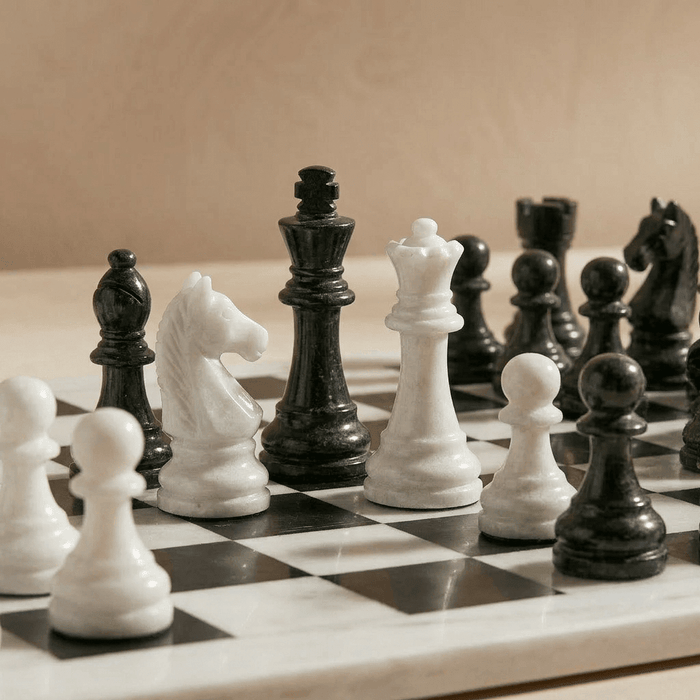 Marble Chess Set with Storage Case - White and Black: 13 inch