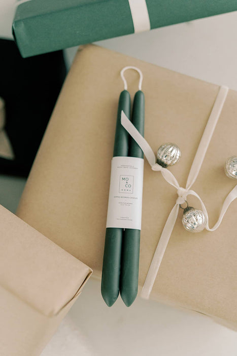 Forest Green | Dipped Beeswax Taper Candles | All Natural: 10 Inch