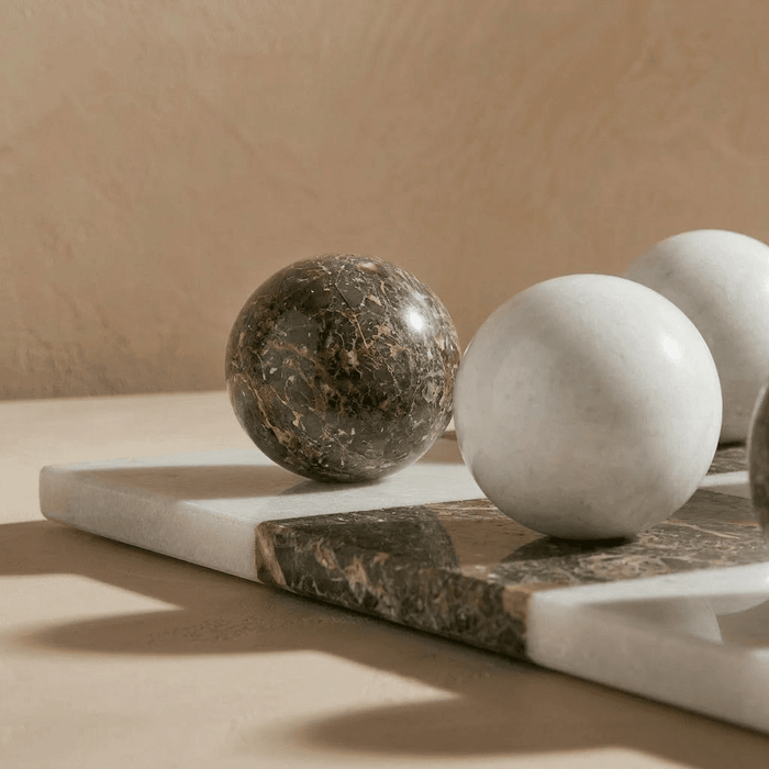 Italian Marble Tic Tac Toe Set (Brown and White)