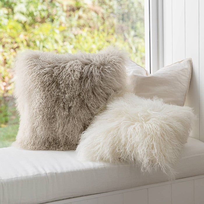 Tibetan Lambskin Pillow Square: Ivory