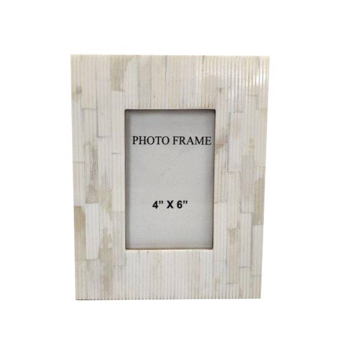 4x6” Carved Bone Picture Frame: BONE / White