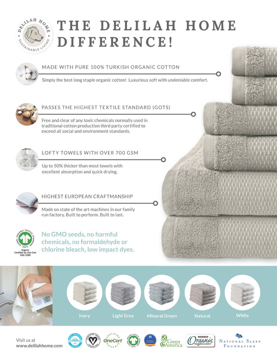 100% Organic Cotton Bath Towel- 6 Pc Set (hand, face, towel): White