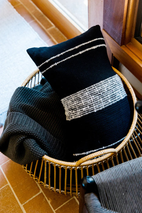Bogota Lumbar Pillow - Black w/ Ivory Stripes