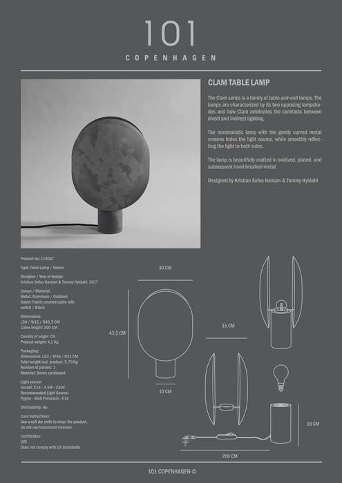 101 Copenhagen Clam Table Lamp - Oxidized (UL N/A)