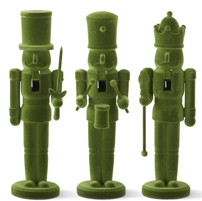Wood Green Velvet Nutcrackers - Set of 3