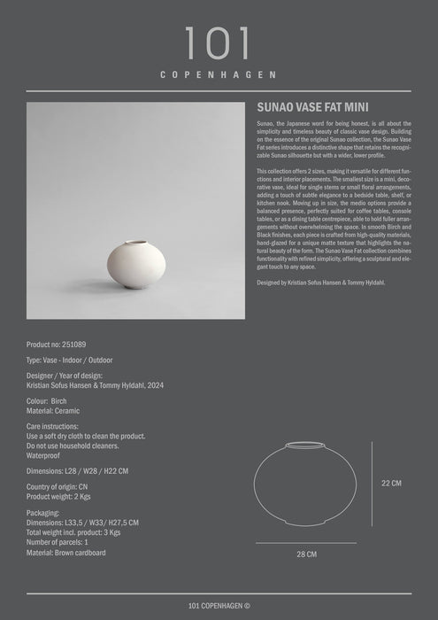 101 Copenhagen Sunao Vase Fat, Mini - Birch