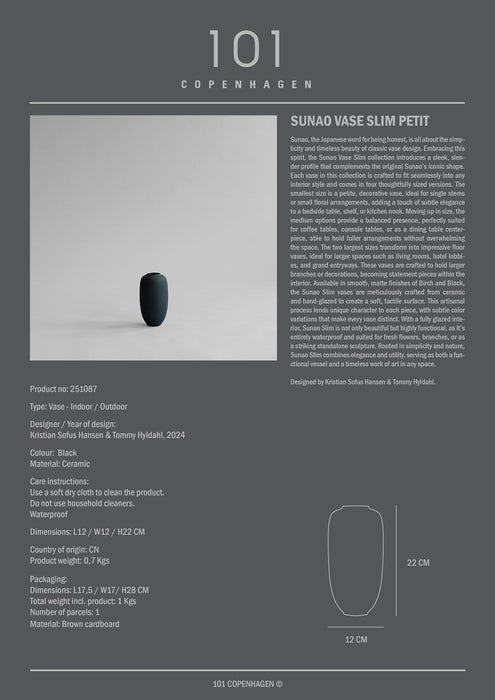 101 Copenhagen Sunao Vase Slim, Petit - Black
