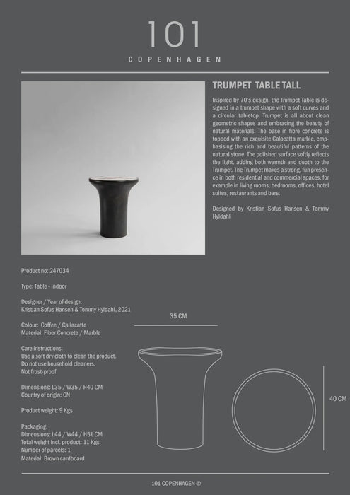 101 Copenhagen Trumpet Table, Tall - Calacatta