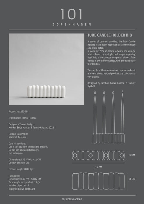Tube Candle Holder, Big - Bone White - 101 CPH