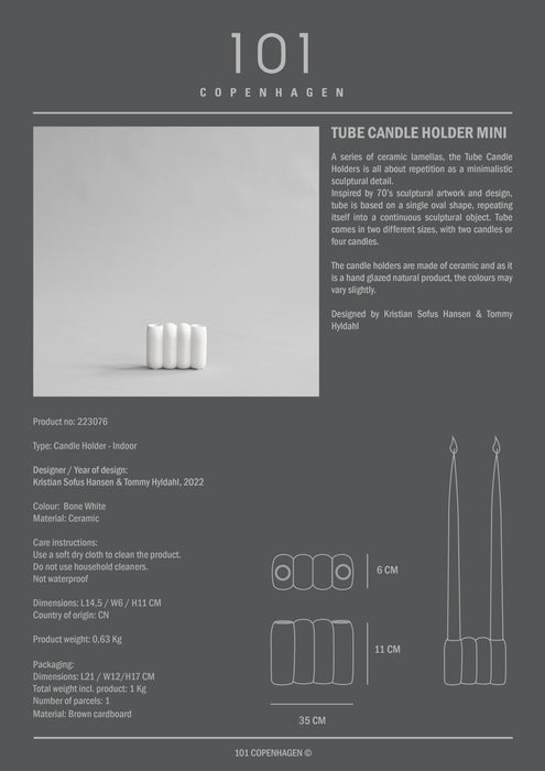 Tube Candle Holder, Mini - Bone White - 101 CPH