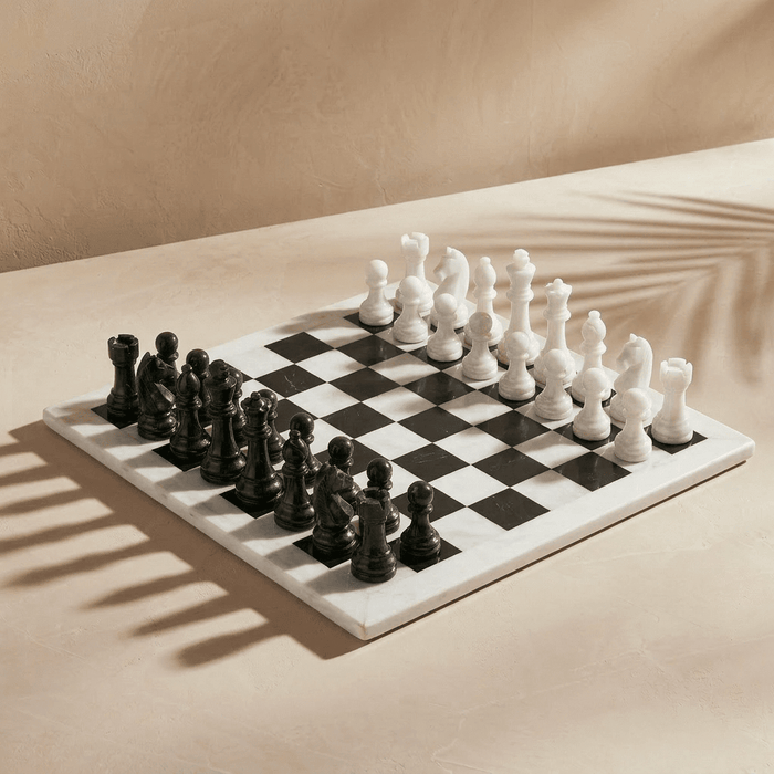 Marble Chess Set with Storage Case - White and Black: 13 inch