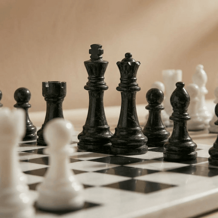 Marble Chess Set with Storage Case - White and Black: 13 inch