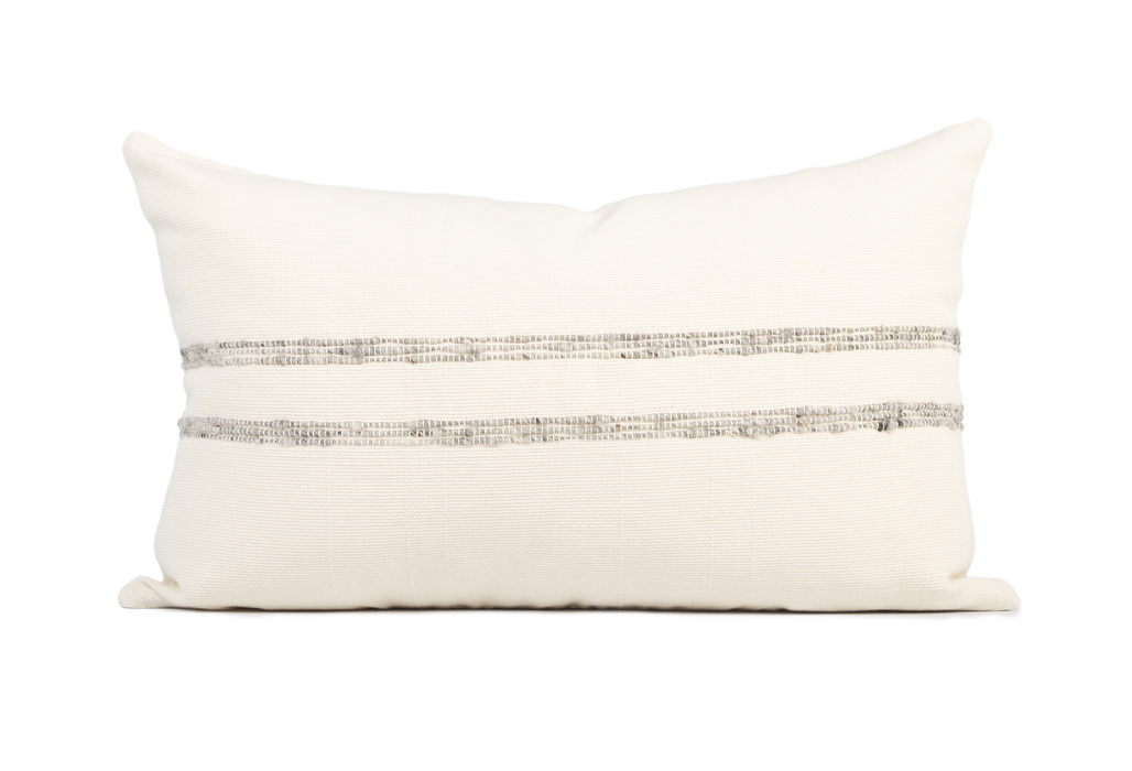 Cartagena Lumbar Pillow - Ivory w/ Grey Stripes