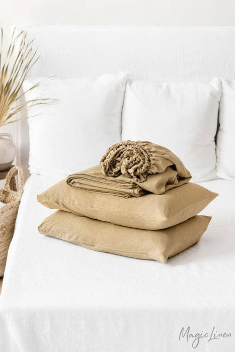 Sandy beige linen sheet set: US Queen + Queen pillowcases